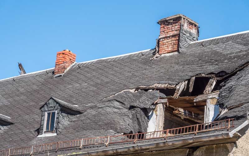 Damaged roof after a storm.