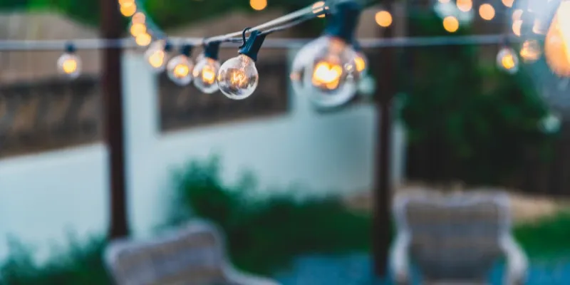 Lights on outdoor patio.