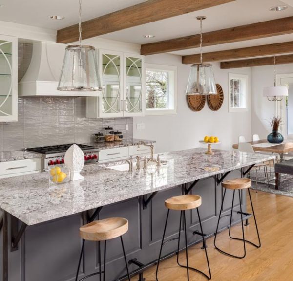 kitchen remodel with wood beam design