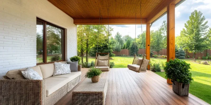 Covered wood patio.