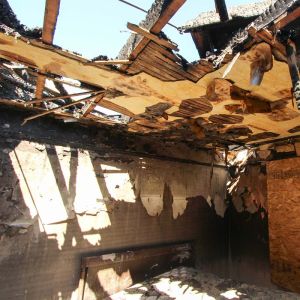 fire damage on roof of the home