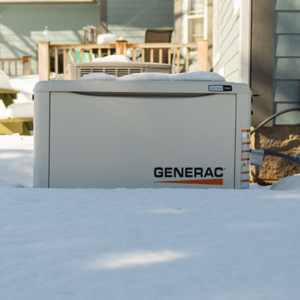 Generac home generator in the snow.
