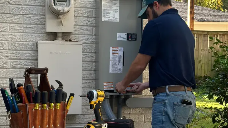 Generac generator service by a CrewPros technician.